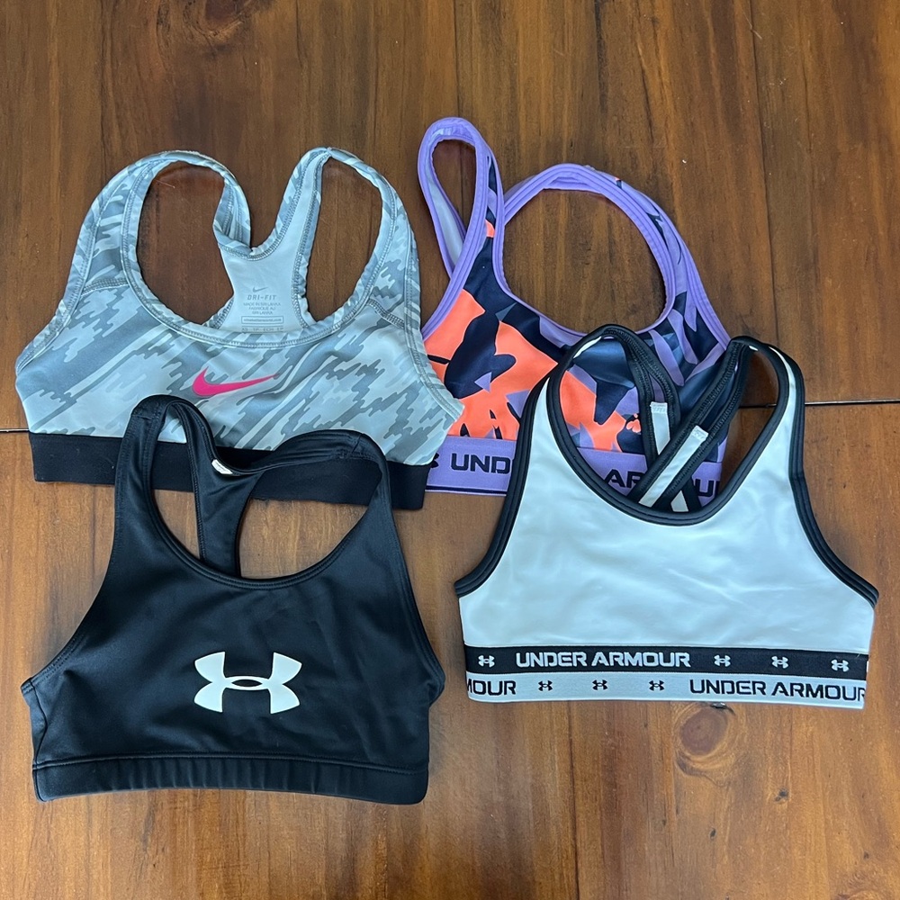 Girls Youth XS Nike Dri-FIT Gray and Under Armour Sports Bra LOT
